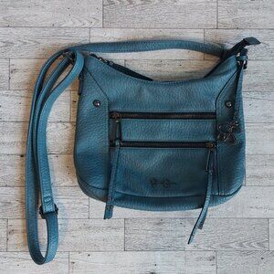 Slate Blue Jessica Simpson Crossbody Bag; zip top and front pockets